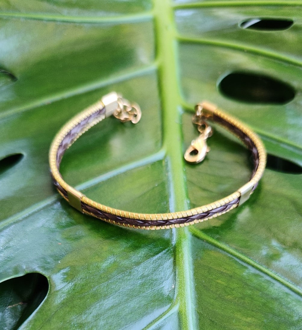 Bracelet fine grass and leather