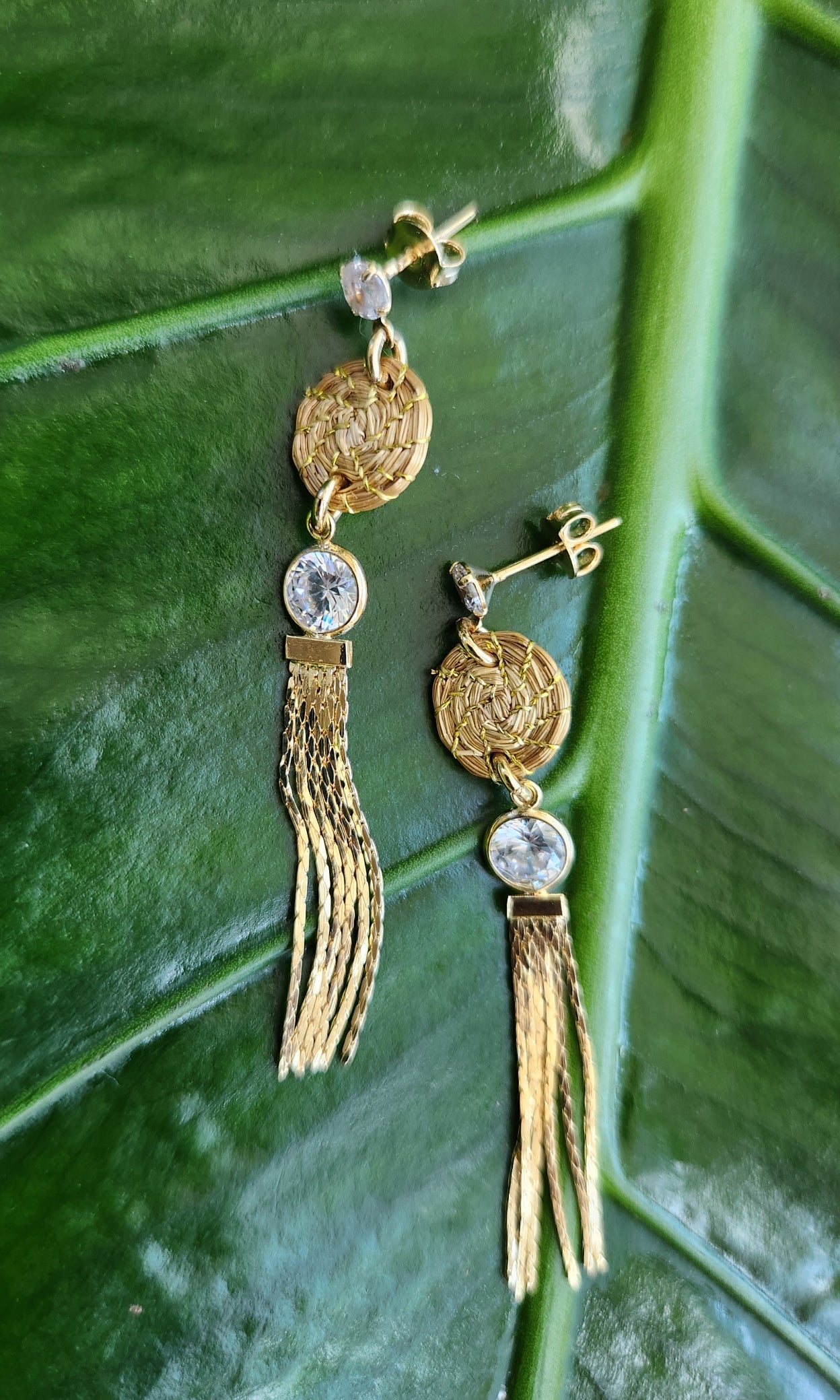 Earrings small mandal, crystal, and chain