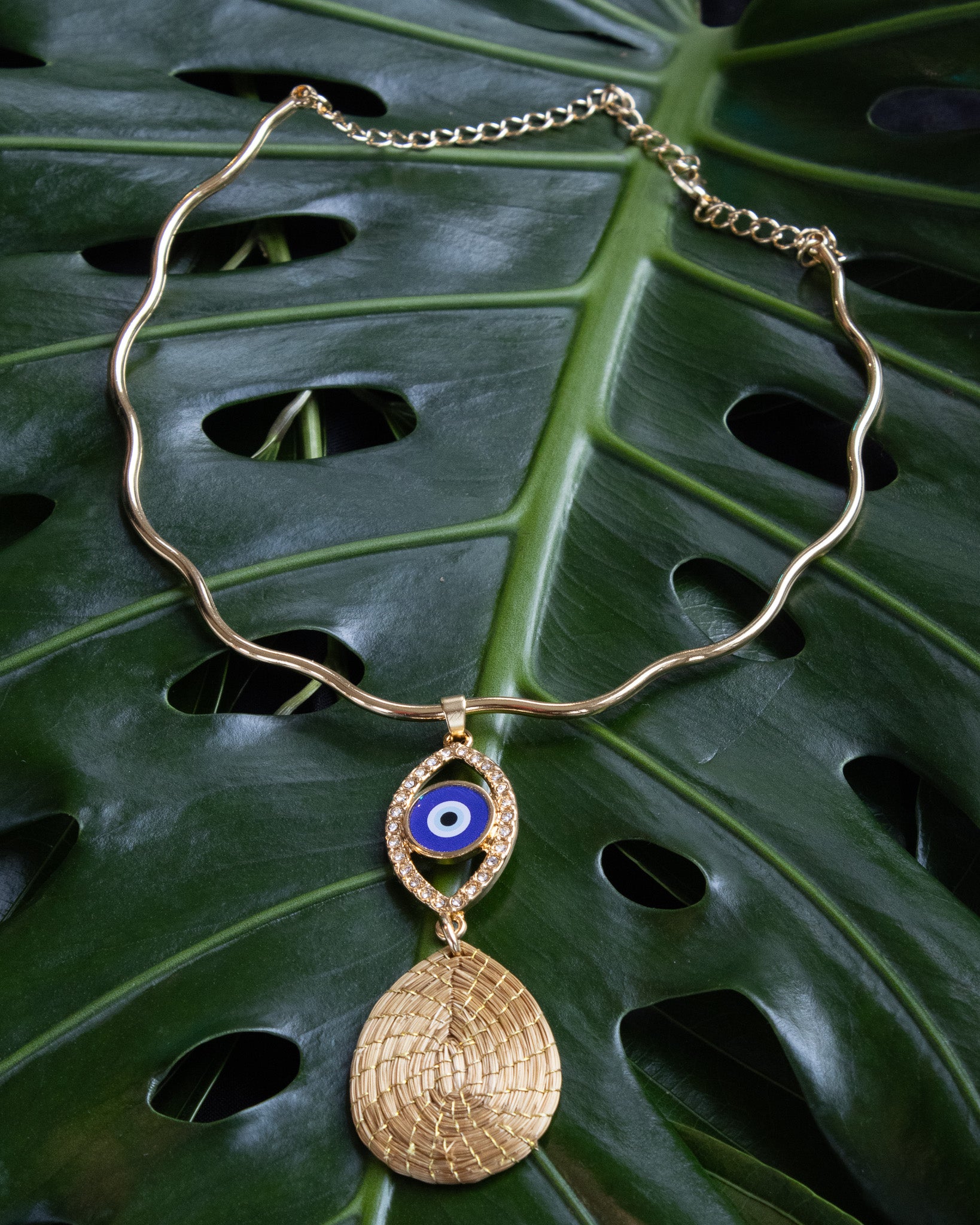 Golden Grass Greek eye aro Necklace