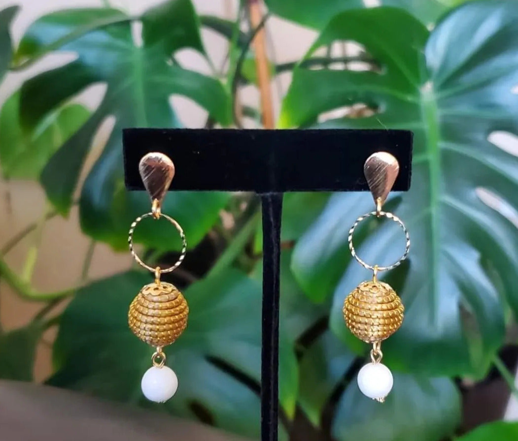 Earring Golden Grass coconut and stone